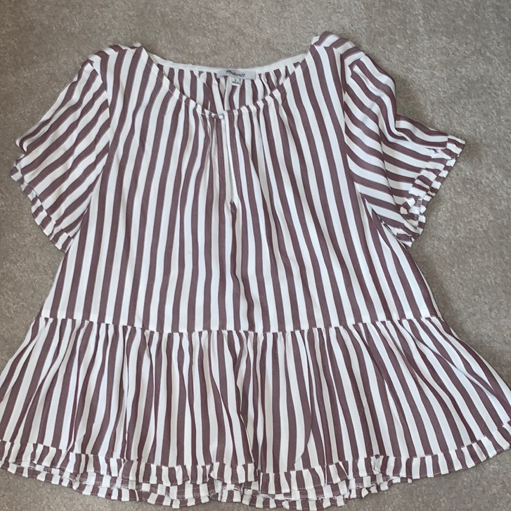 Madewell womens peplum purple and white striped top size medium